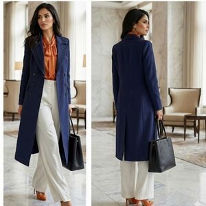 Victor Alfaro Collective Navy Double Breasted Coat Twill Sz XL